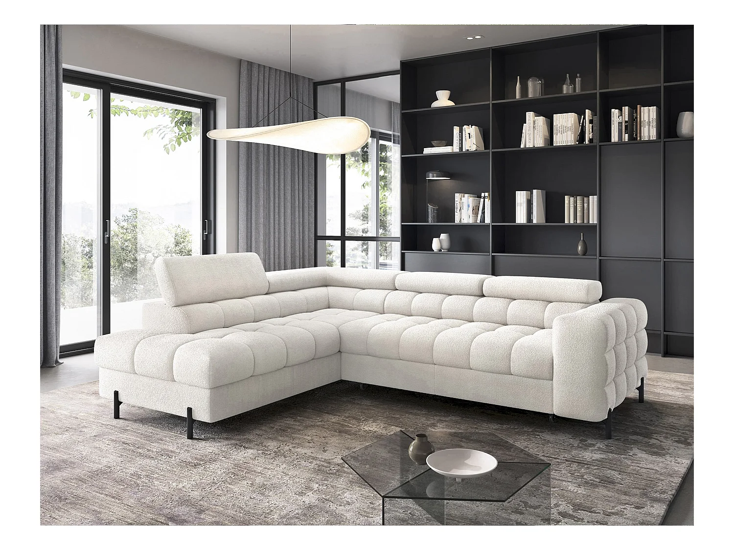 Canapé Corner Latina L/revêtement tissu/Blanc