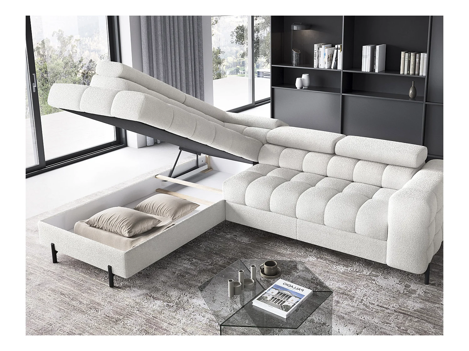 Canapé Corner Latina L/revêtement tissu/Blanc