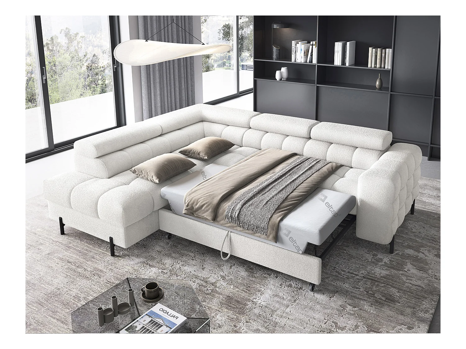 Canapé Corner Latina L/revêtement tissu/Blanc