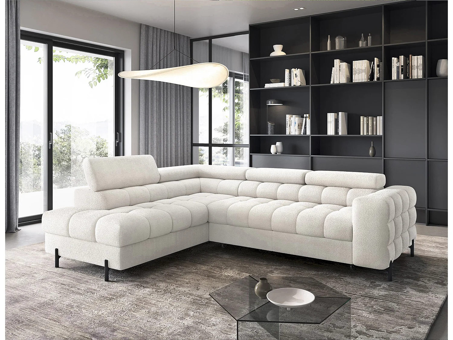 Ecksofa Latina L/Stoffbezug/Weiss