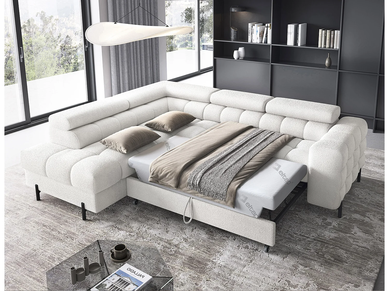 Ecksofa Latina L/Stoffbezug/Weiss