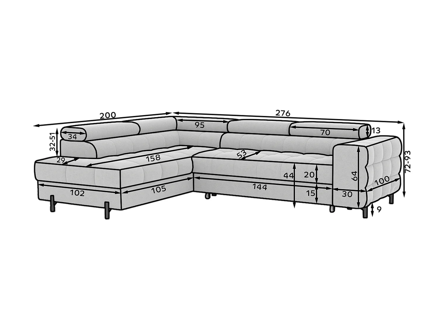 Ecksofa Latina L/Stoffbezug/Beige