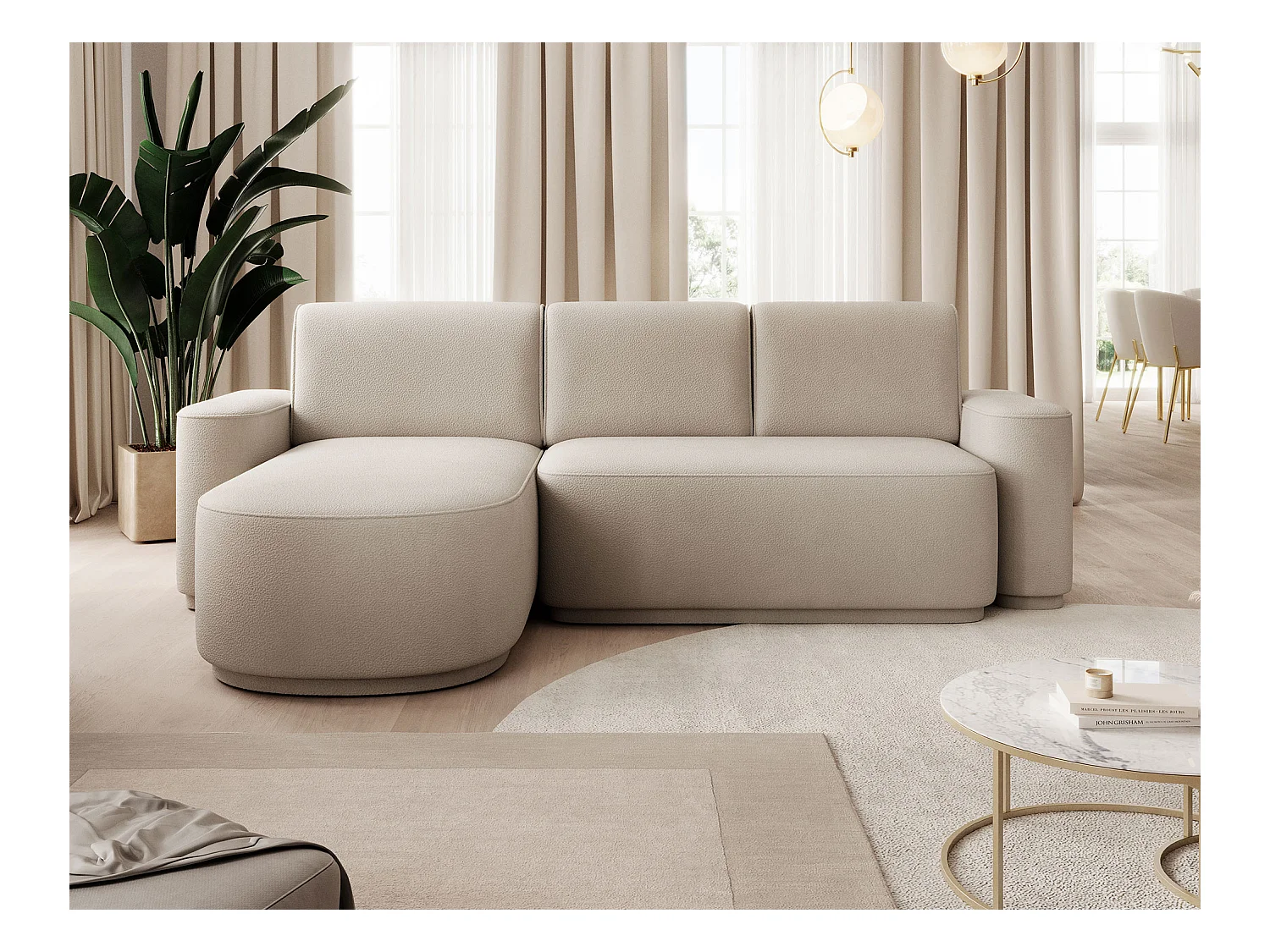 Divano d'angolo Weggis L /rivestimento in tessut/Beige