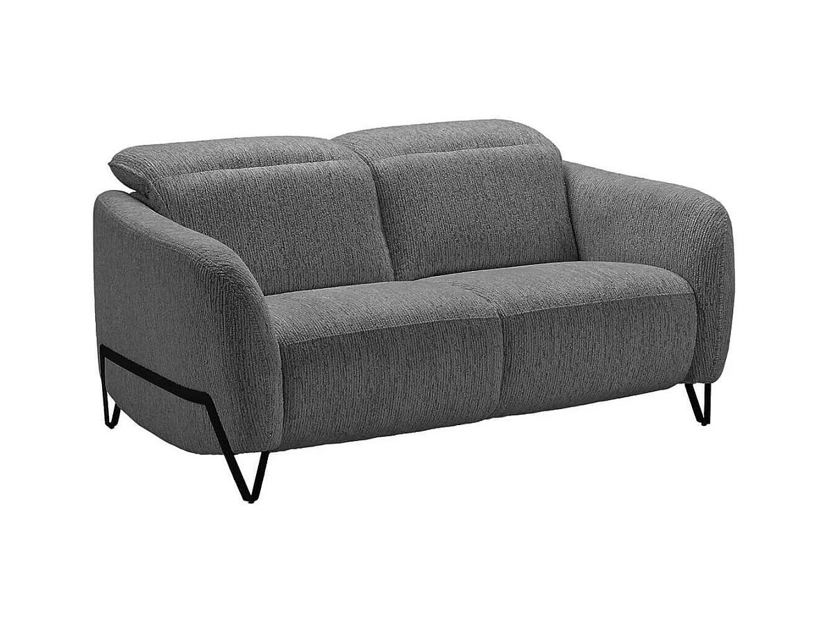 Canapé fixe 2 places tissu polyester gris avec têtières inclinables manuelles - AMSTEN