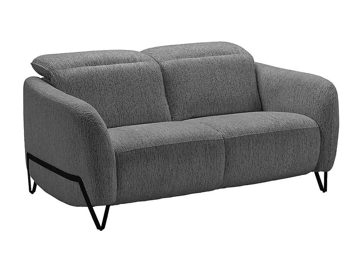 Canapé fixe 2 places tissu polyester gris avec têtières inclinables manuelles - AMSTEN