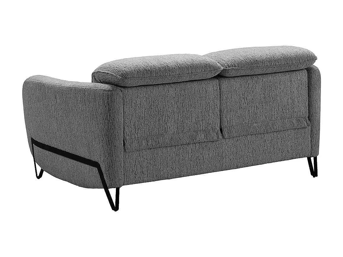 Canapé fixe 2 places tissu polyester gris avec têtières inclinables manuelles - AMSTEN