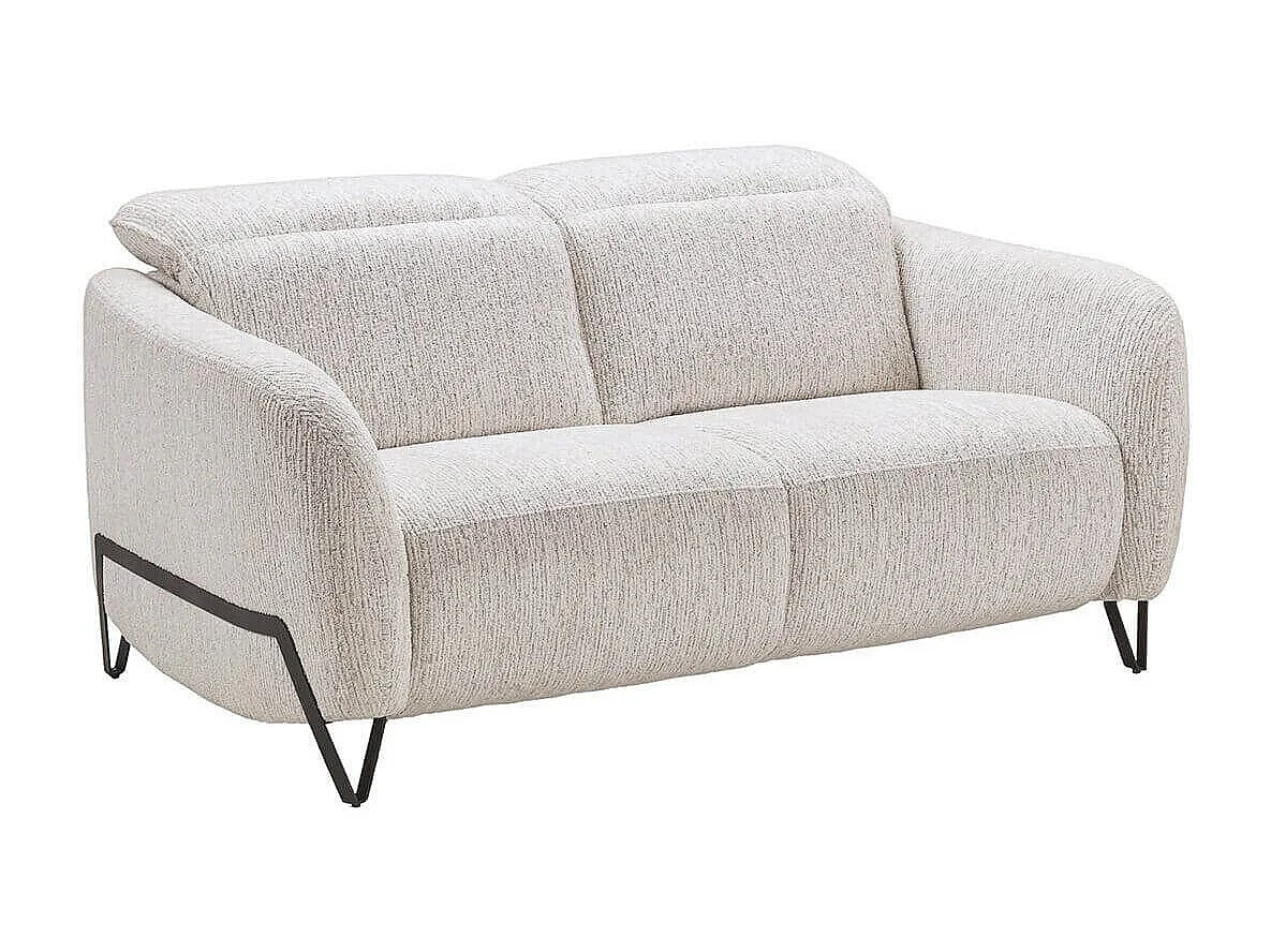 Canapé fixe 2 places tissu polyester beige avec têtières inclinables manuelles - AMSTEN