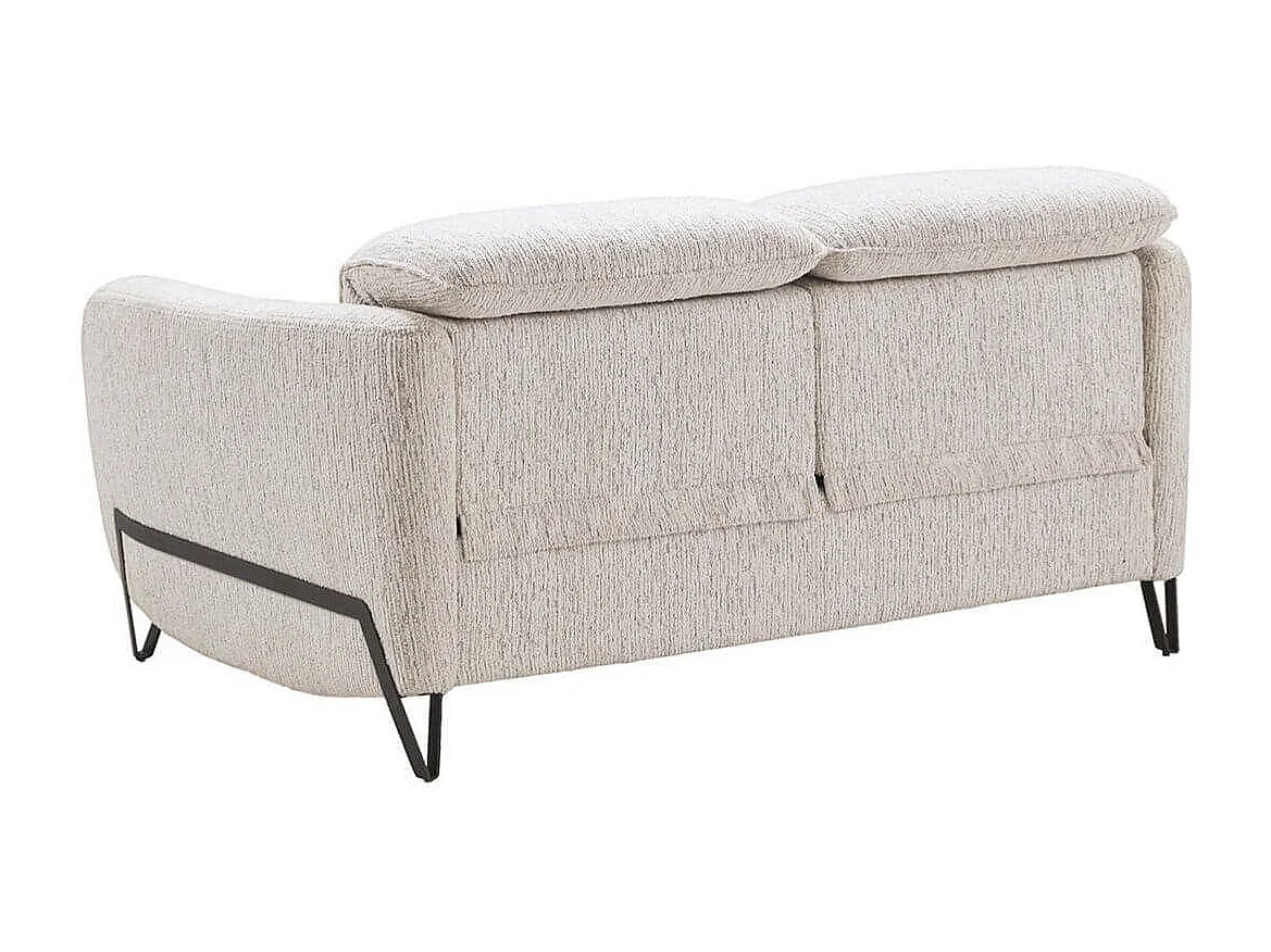 Canapé fixe 2 places tissu polyester beige avec têtières inclinables manuelles - AMSTEN