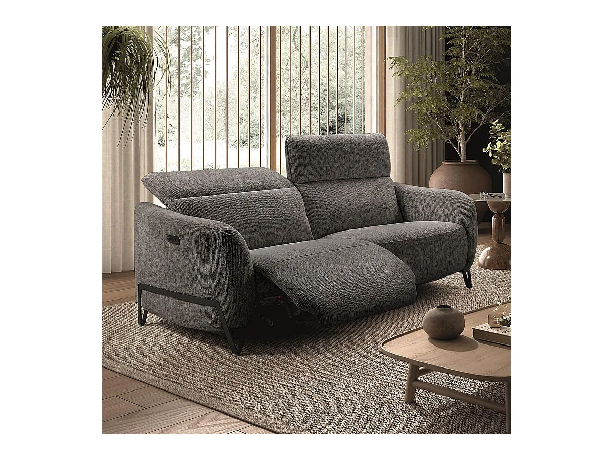 Canapé relax électrique 3 places tissu polyester gris - AMSTEN