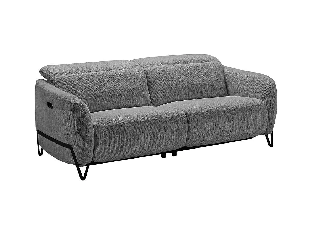 Canapé relax électrique 3 places tissu polyester gris - AMSTEN