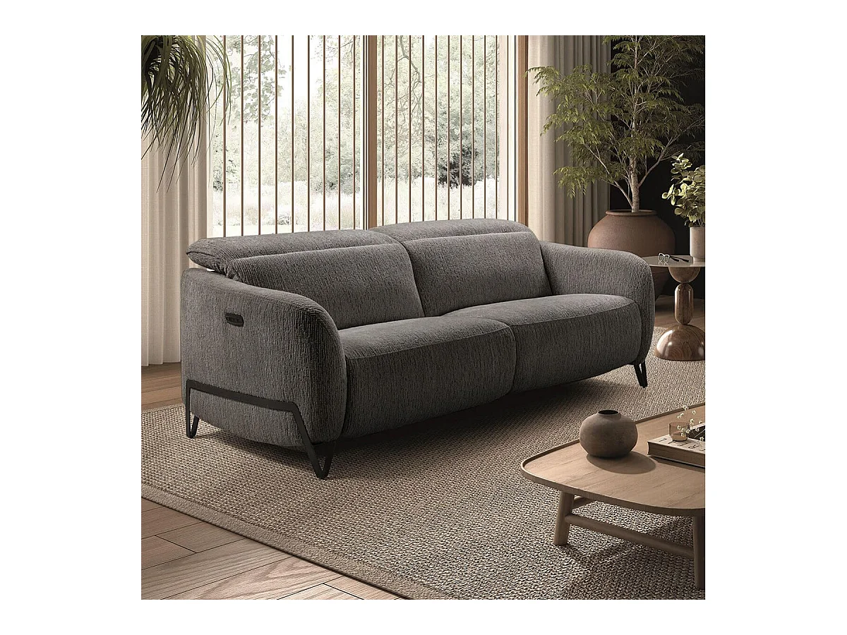 Canapé relax électrique 3 places tissu polyester gris - AMSTEN