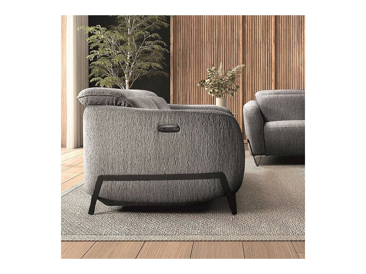 Canapé relax électrique 3 places tissu polyester gris - AMSTEN