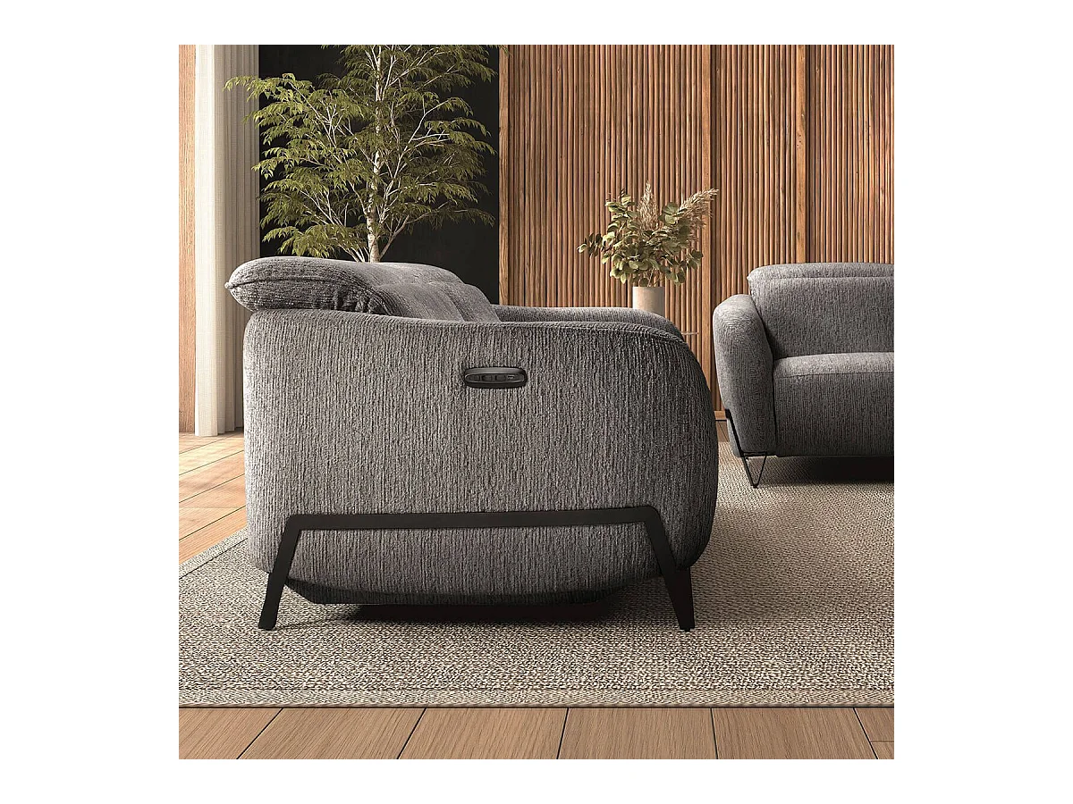 Canapé relax électrique 3 places tissu polyester gris - AMSTEN