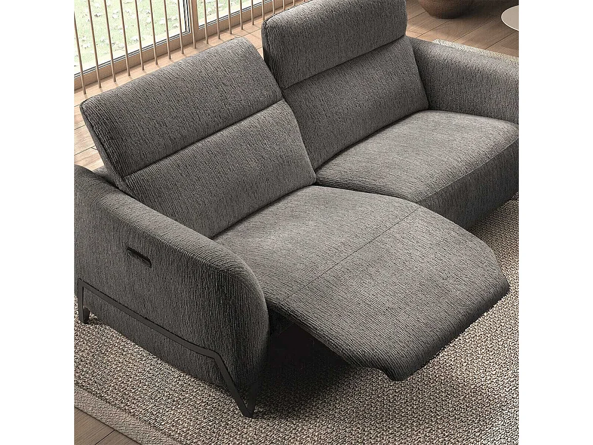 Canapé relax électrique 3 places tissu polyester gris - AMSTEN