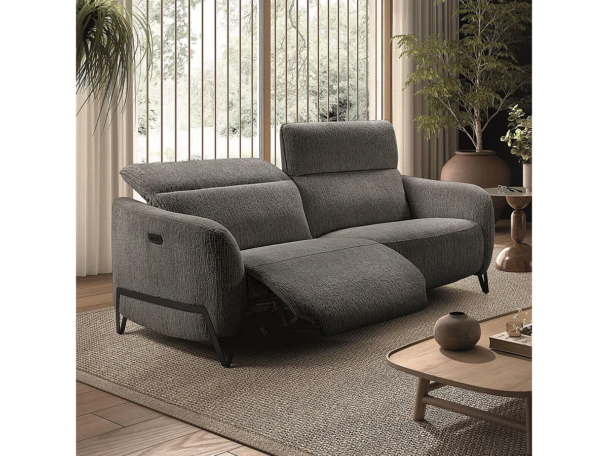 Canapé relax électrique 3 places tissu polyester gris - AMSTEN