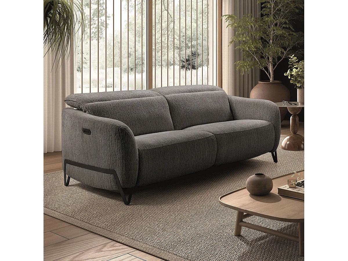 Canapé relax électrique 3 places tissu polyester gris - AMSTEN