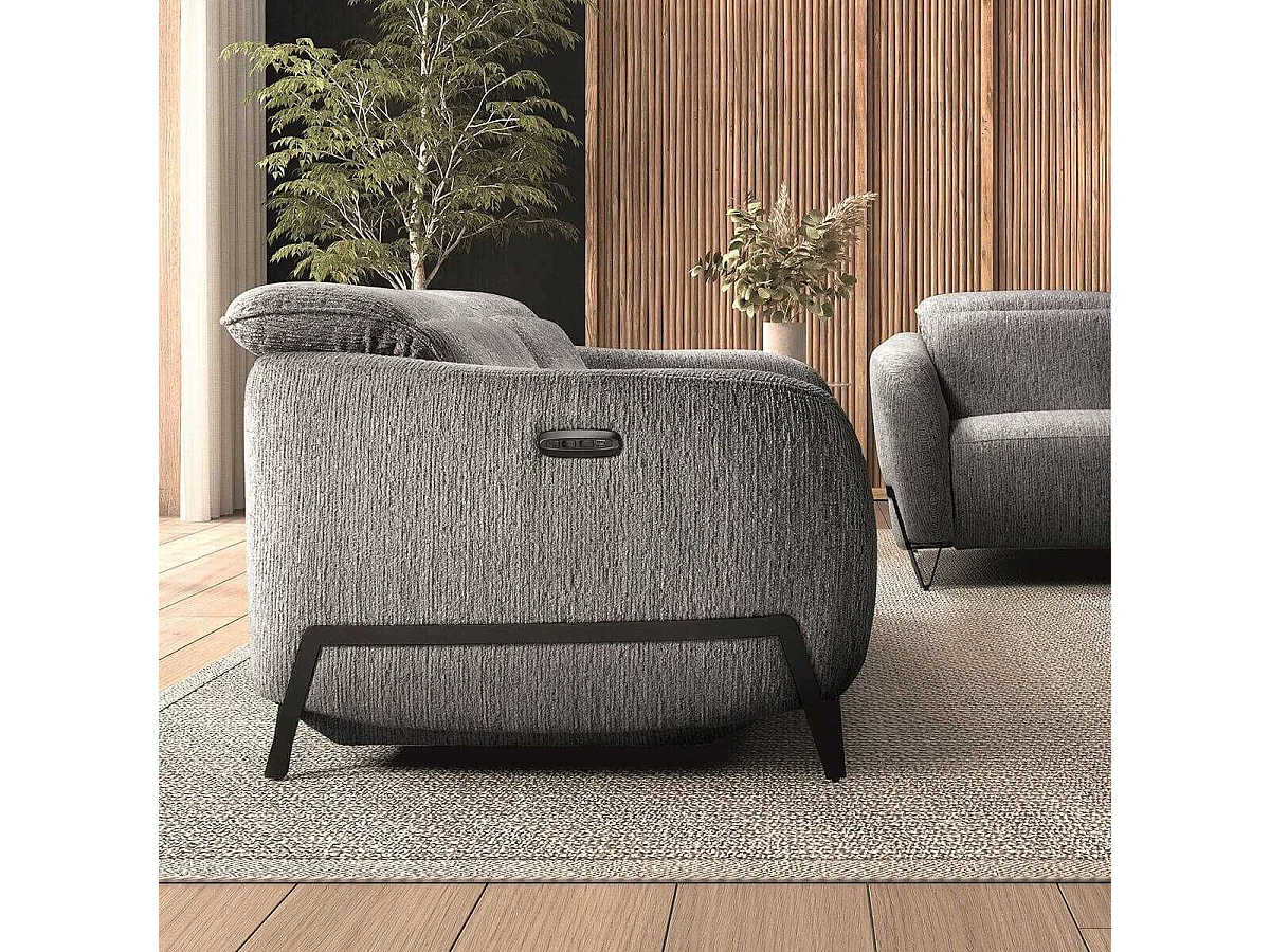 Canapé relax électrique 3 places tissu polyester gris - AMSTEN
