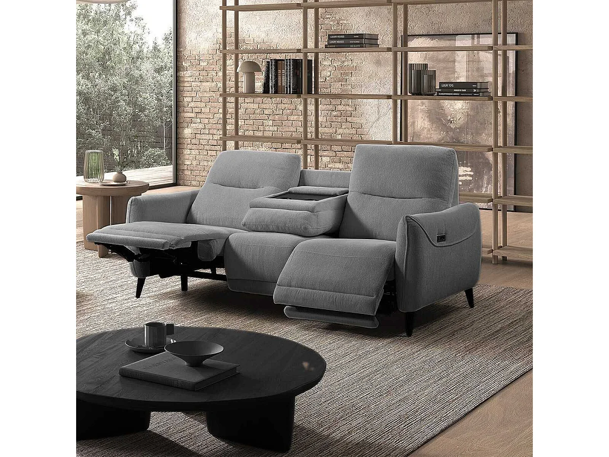 Canapé relax électrique 3 places tissu polyester gris - KERDAL