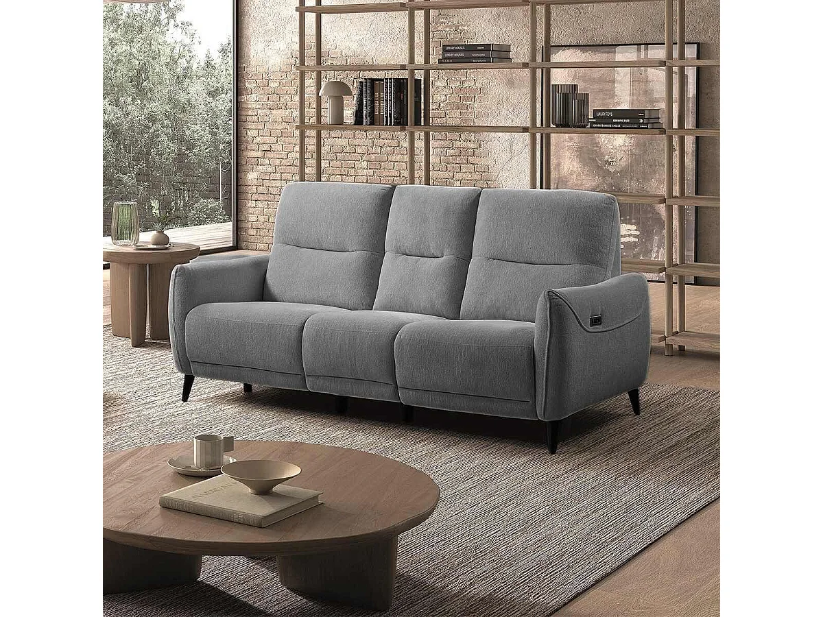 Canapé relax électrique 3 places tissu polyester gris - KERDAL