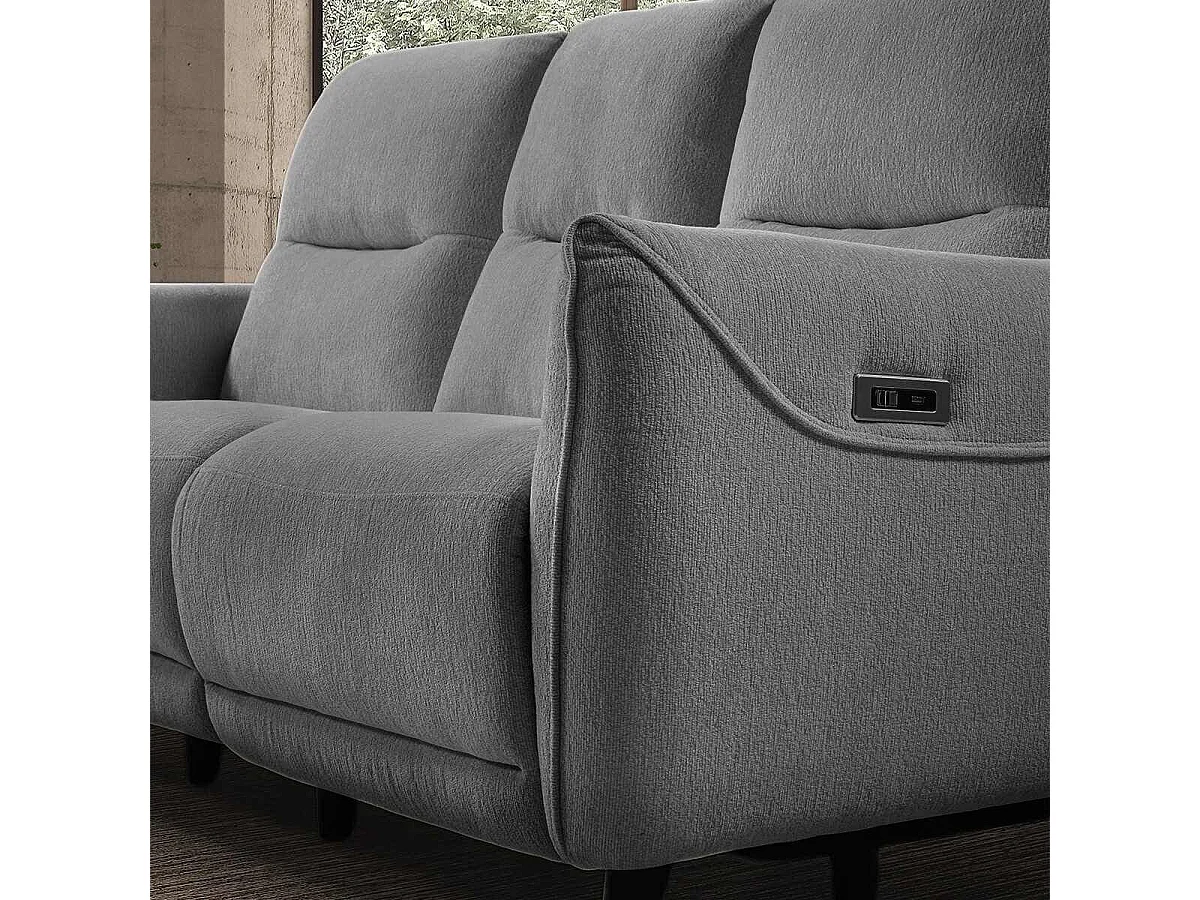 Canapé relax électrique 3 places tissu polyester gris - KERDAL