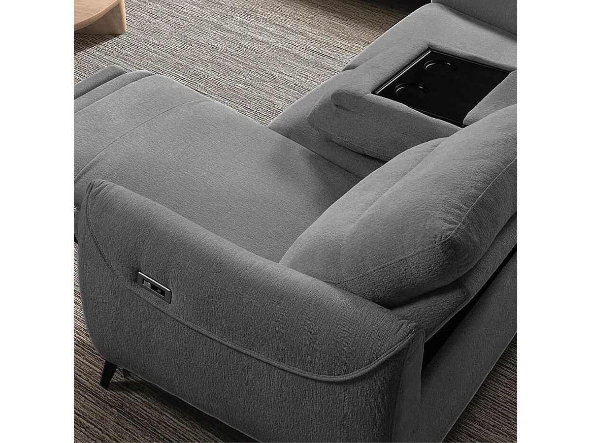 Canapé relax électrique 3 places tissu polyester gris - KERDAL