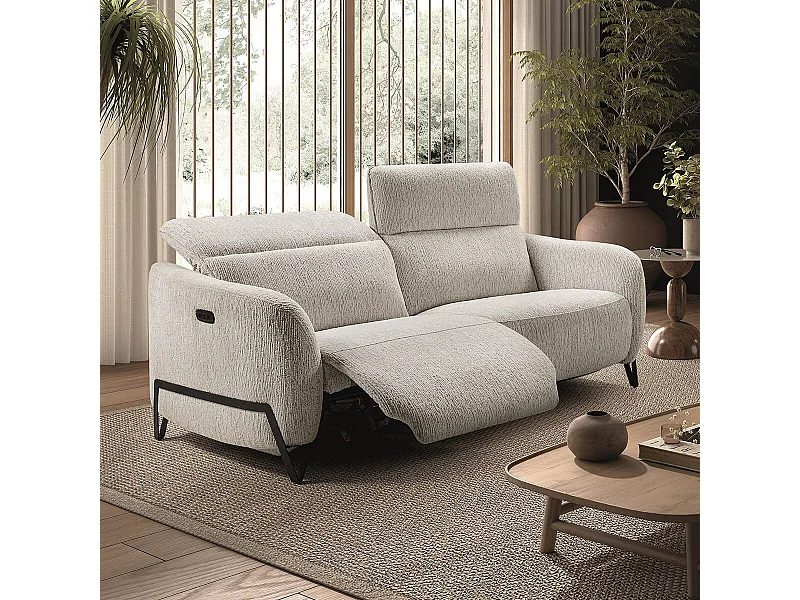 Canapé relax électrique 3 places tissu polyester beige - AMSTEN