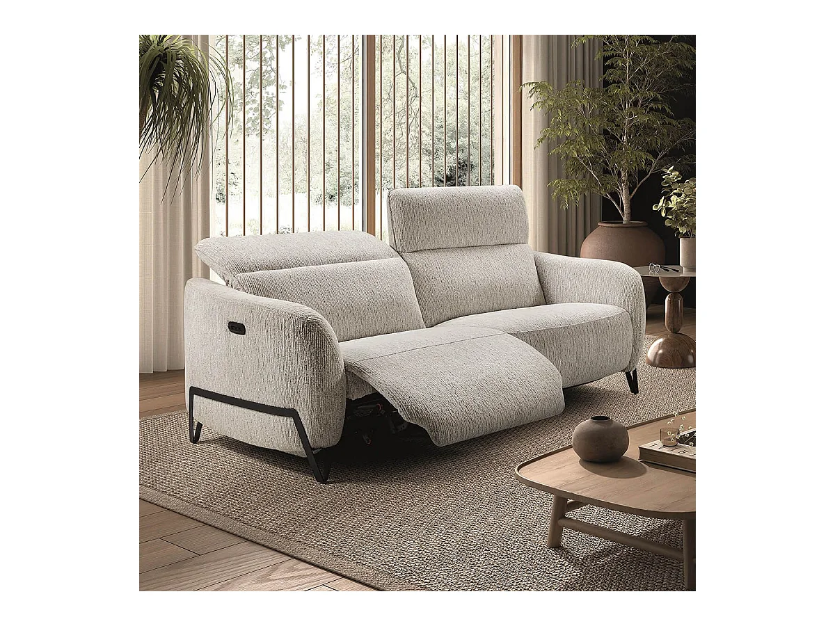 Canapé relax électrique 3 places tissu polyester beige - AMSTEN