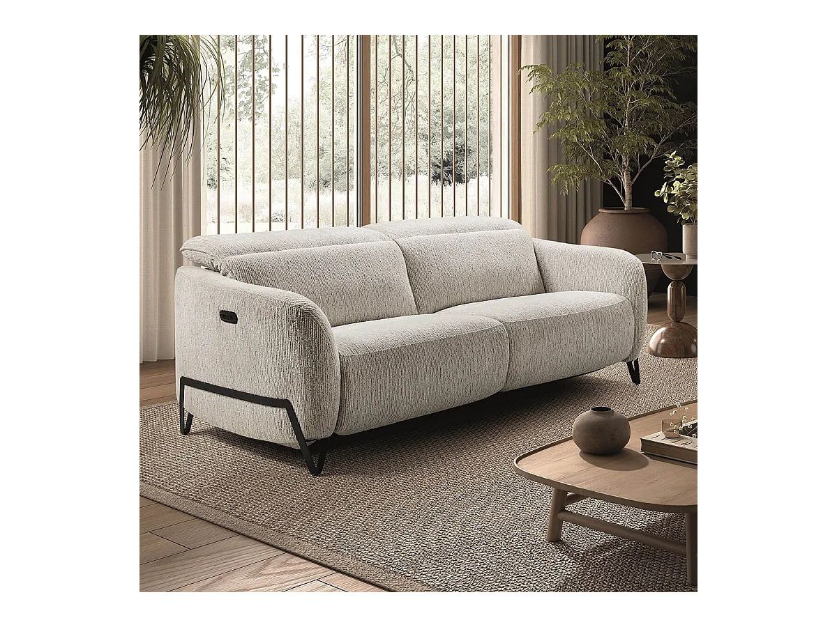 Canapé relax électrique 3 places tissu polyester beige - AMSTEN