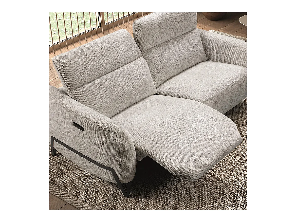 Canapé relax électrique 3 places tissu polyester beige - AMSTEN