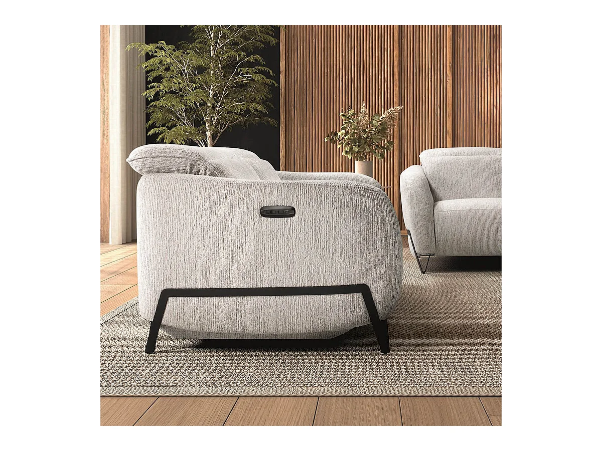 Canapé relax électrique 3 places tissu polyester beige - AMSTEN