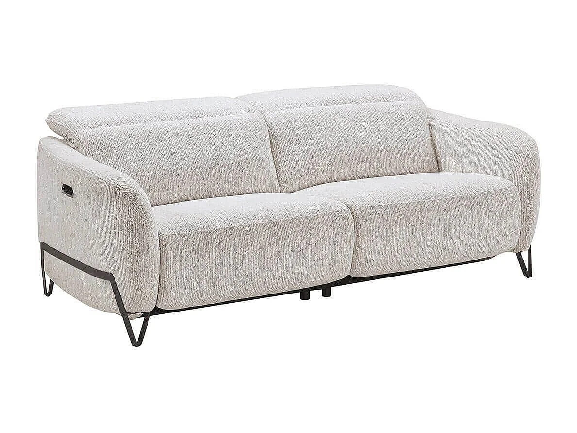 Canapé relax électrique 3 places tissu polyester beige - AMSTEN