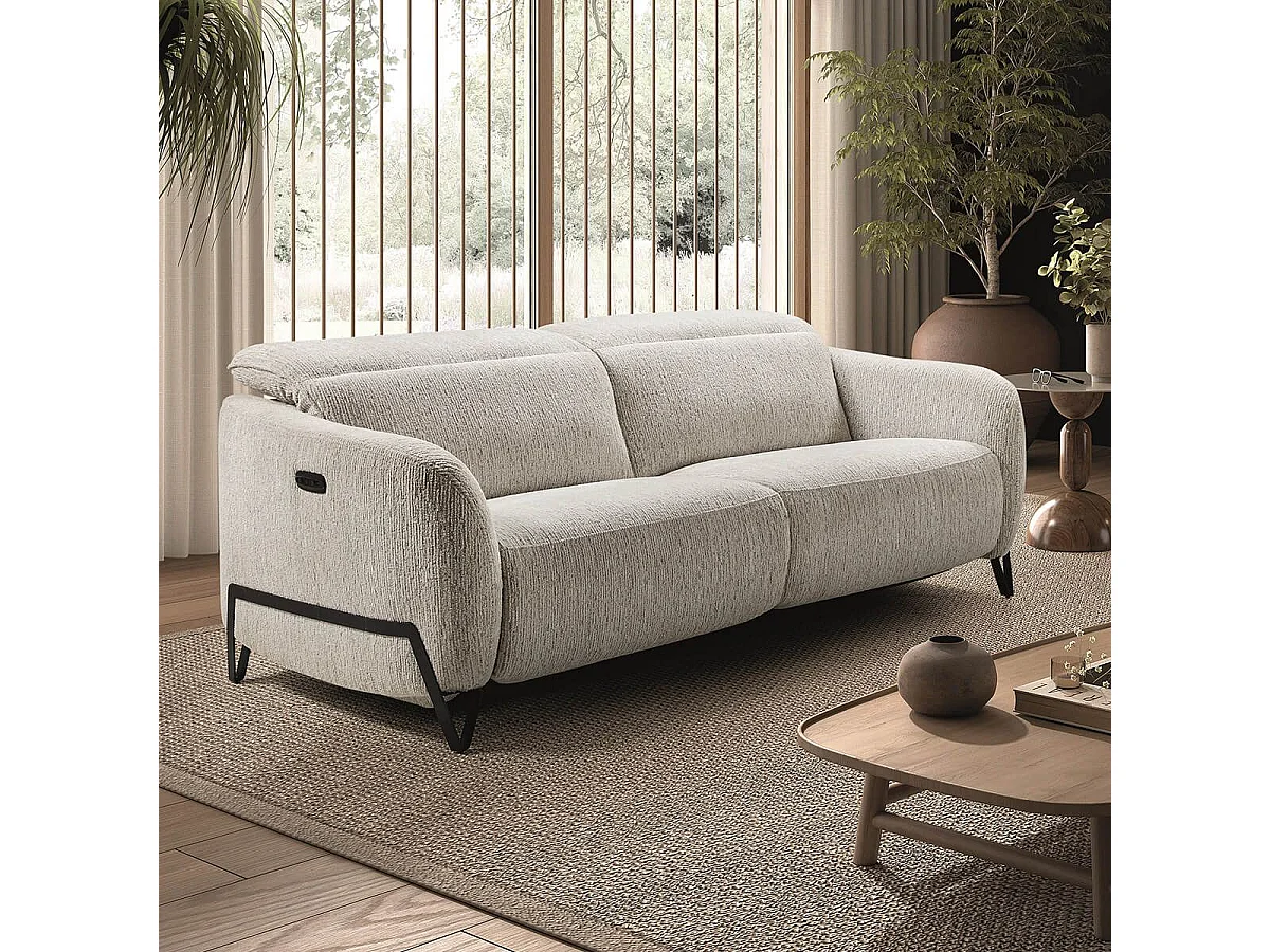 Canapé relax électrique 3 places tissu polyester beige - AMSTEN
