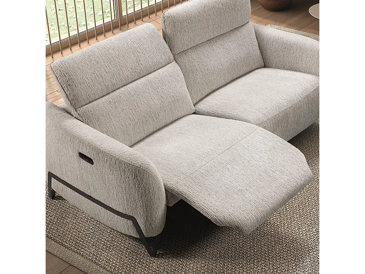 Canapé relax électrique 3 places tissu polyester beige - AMSTEN