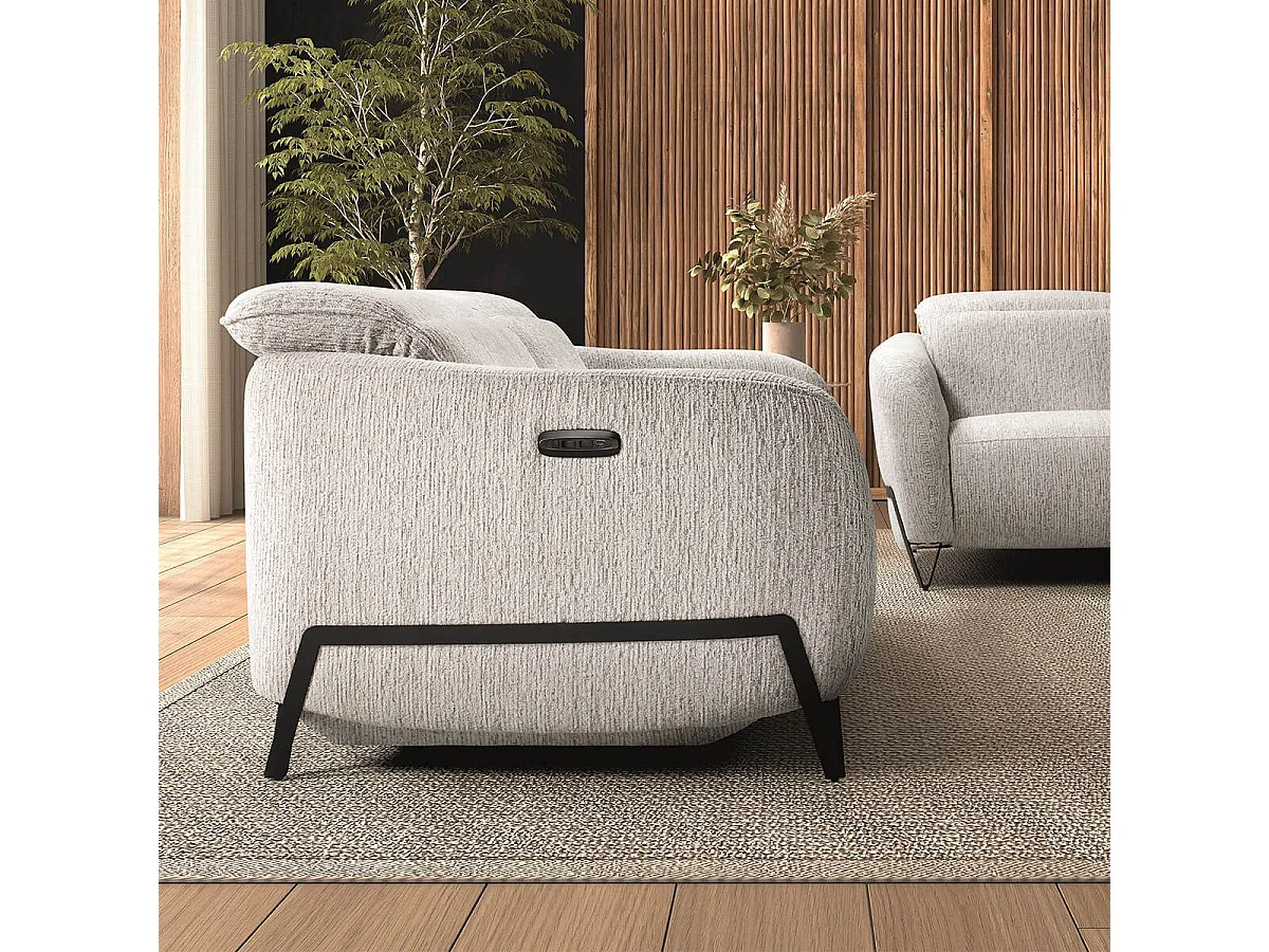 Canapé relax électrique 3 places tissu polyester beige - AMSTEN