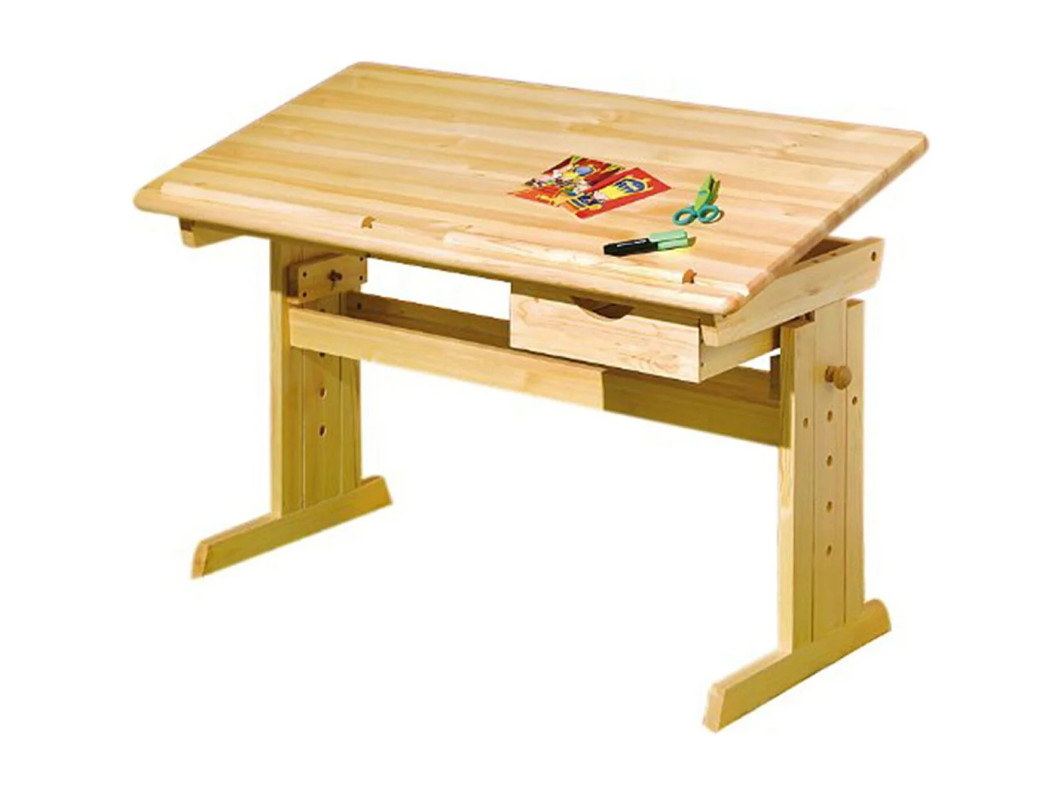 Bureau pour enfant en pin massif vernis Naturel, Dim : 55 x 109 x 96 cm