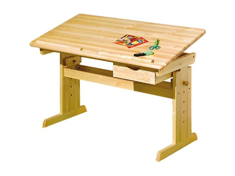 Bureau pour enfant en pin massif vernis Naturel, Dim : 55 x 109 x 96 cm