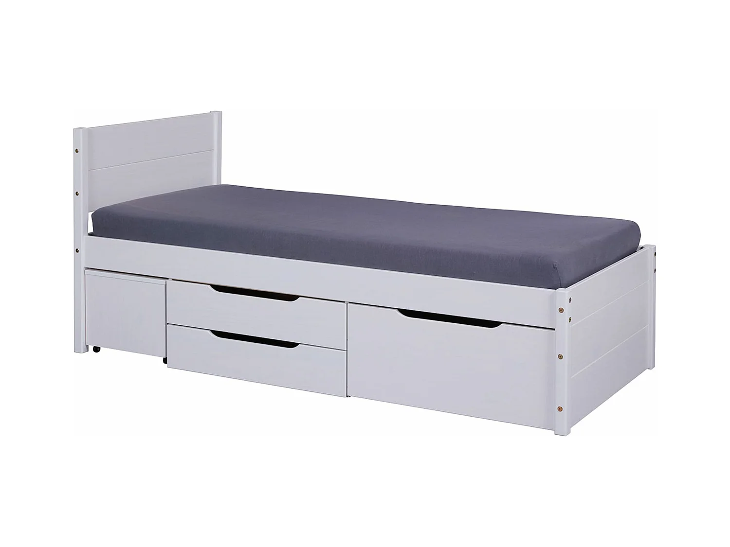 Lit multi-rangements 90x200cm en pin massif coloris blanc - longueur 209 x profondeur 96 x hauteur 90 cm