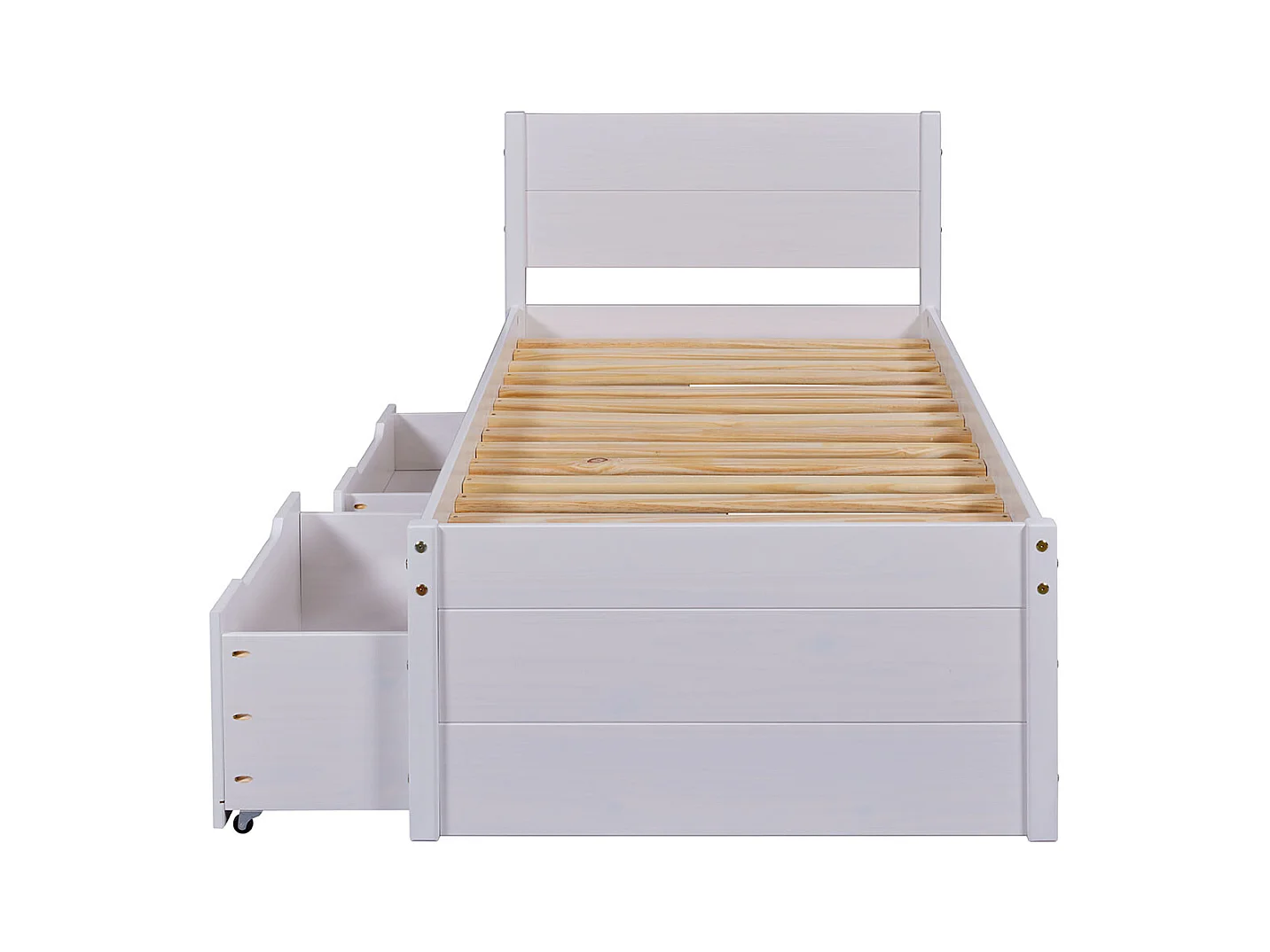 Lit multi-rangements 90x200cm en pin massif coloris blanc - longueur 209 x profondeur 96 x hauteur 90 cm