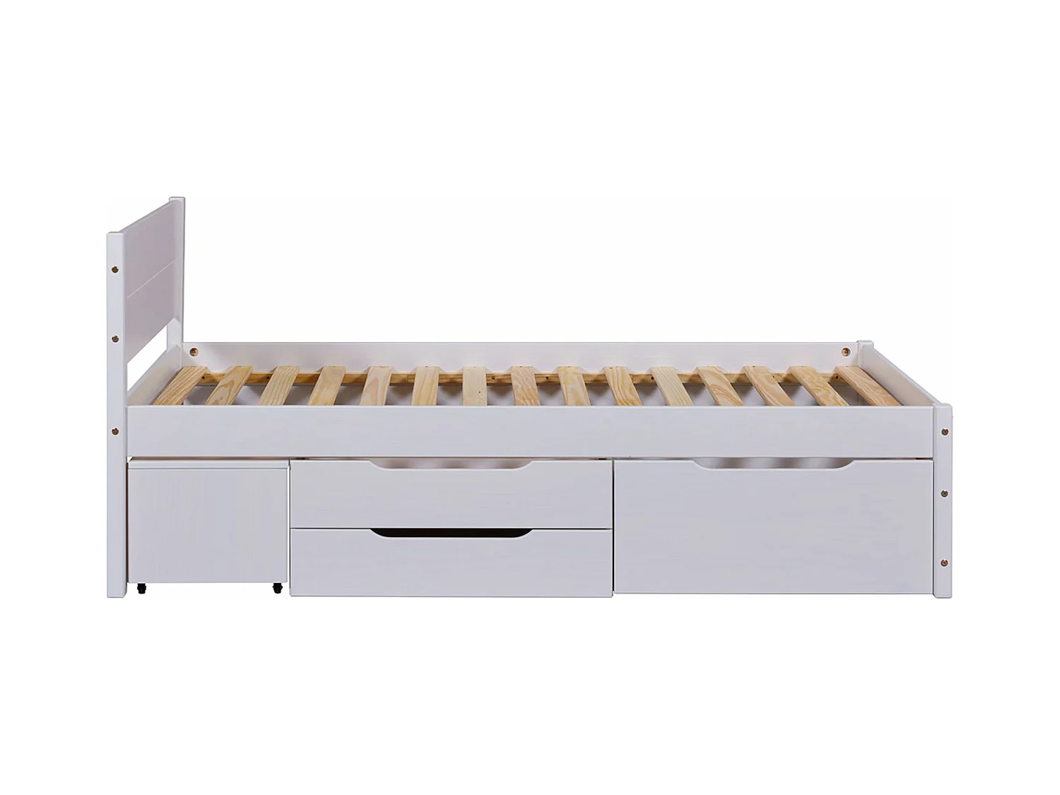 Lit multi-rangements 90x200cm en pin massif coloris blanc - longueur 209 x profondeur 96 x hauteur 90 cm