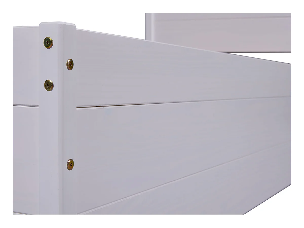 Lit multi-rangements 90x200cm en pin massif coloris blanc - longueur 209 x profondeur 96 x hauteur 90 cm