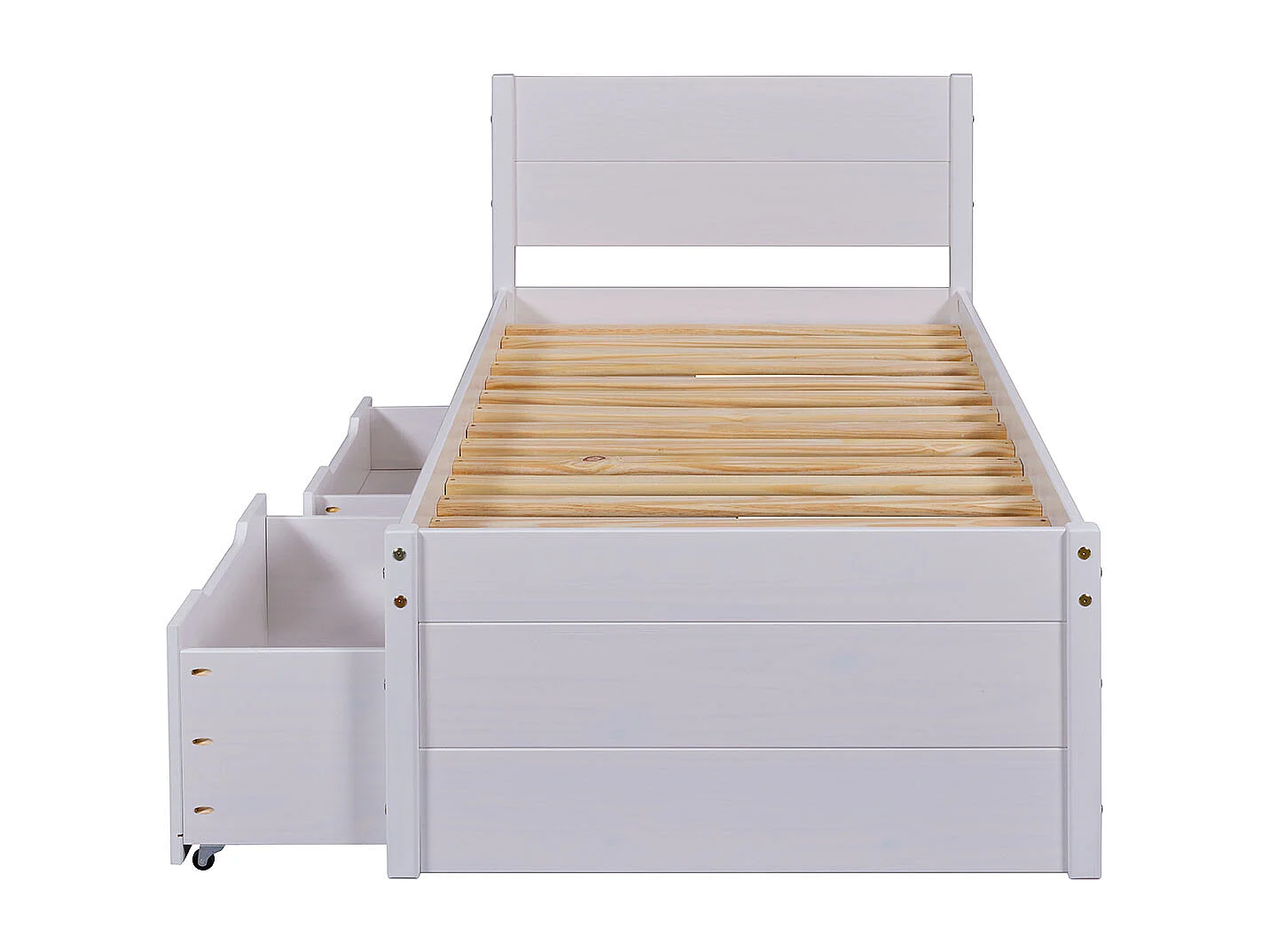 Lit multi-rangements 90x200cm en pin massif coloris blanc - longueur 209 x profondeur 96 x hauteur 90 cm