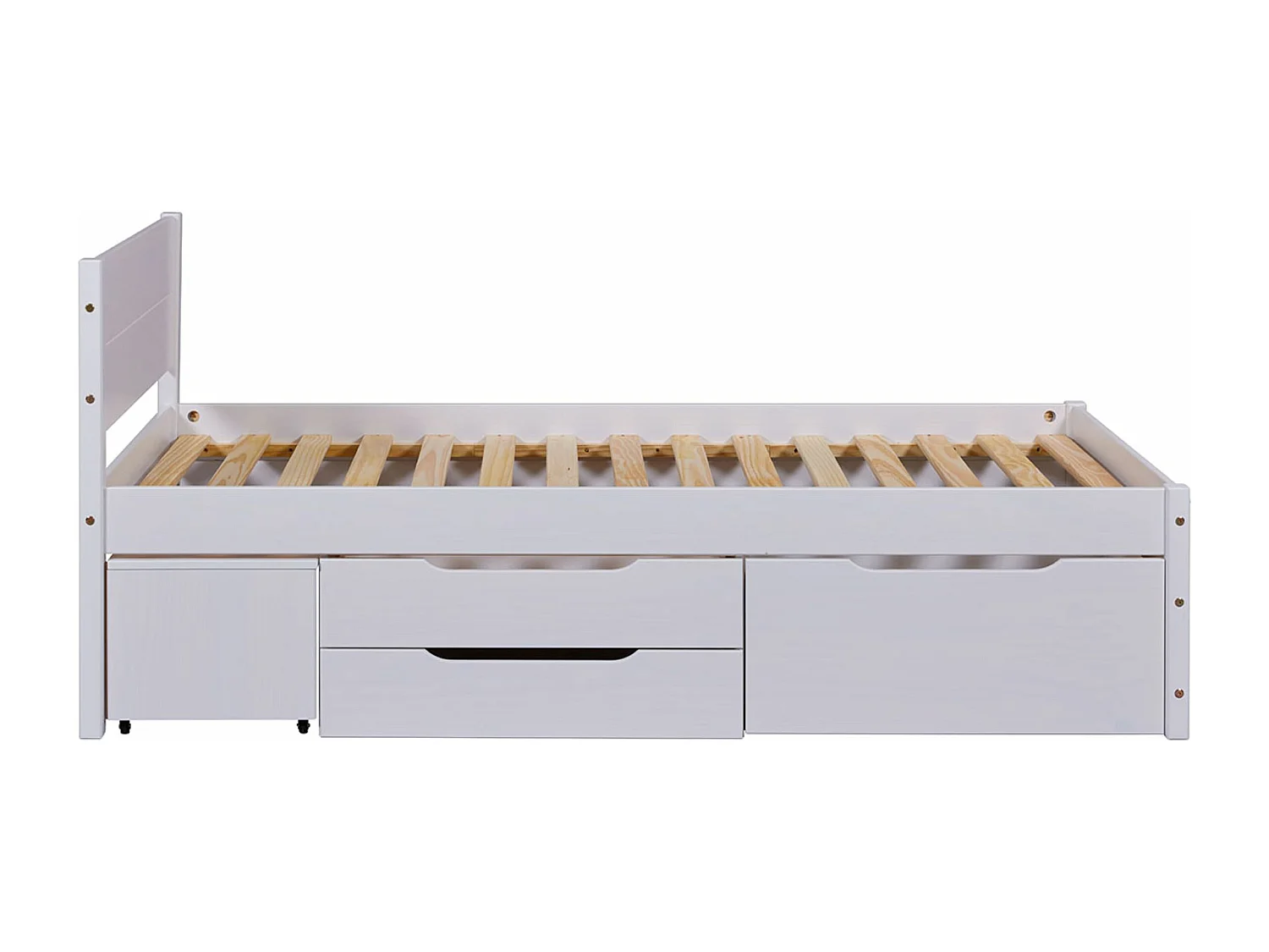 Lit multi-rangements 90x200cm en pin massif coloris blanc - longueur 209 x profondeur 96 x hauteur 90 cm