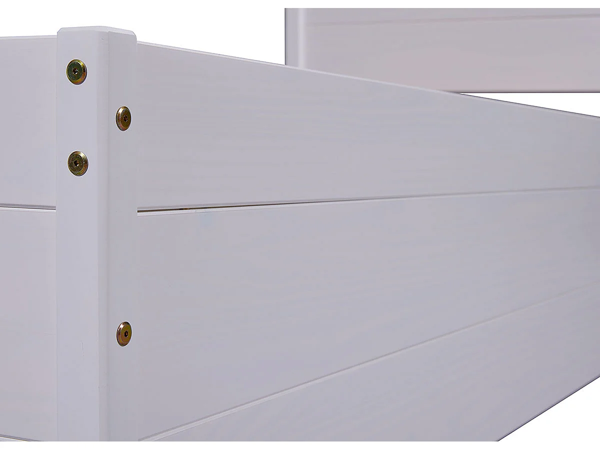 Lit multi-rangements 90x200cm en pin massif coloris blanc - longueur 209 x profondeur 96 x hauteur 90 cm