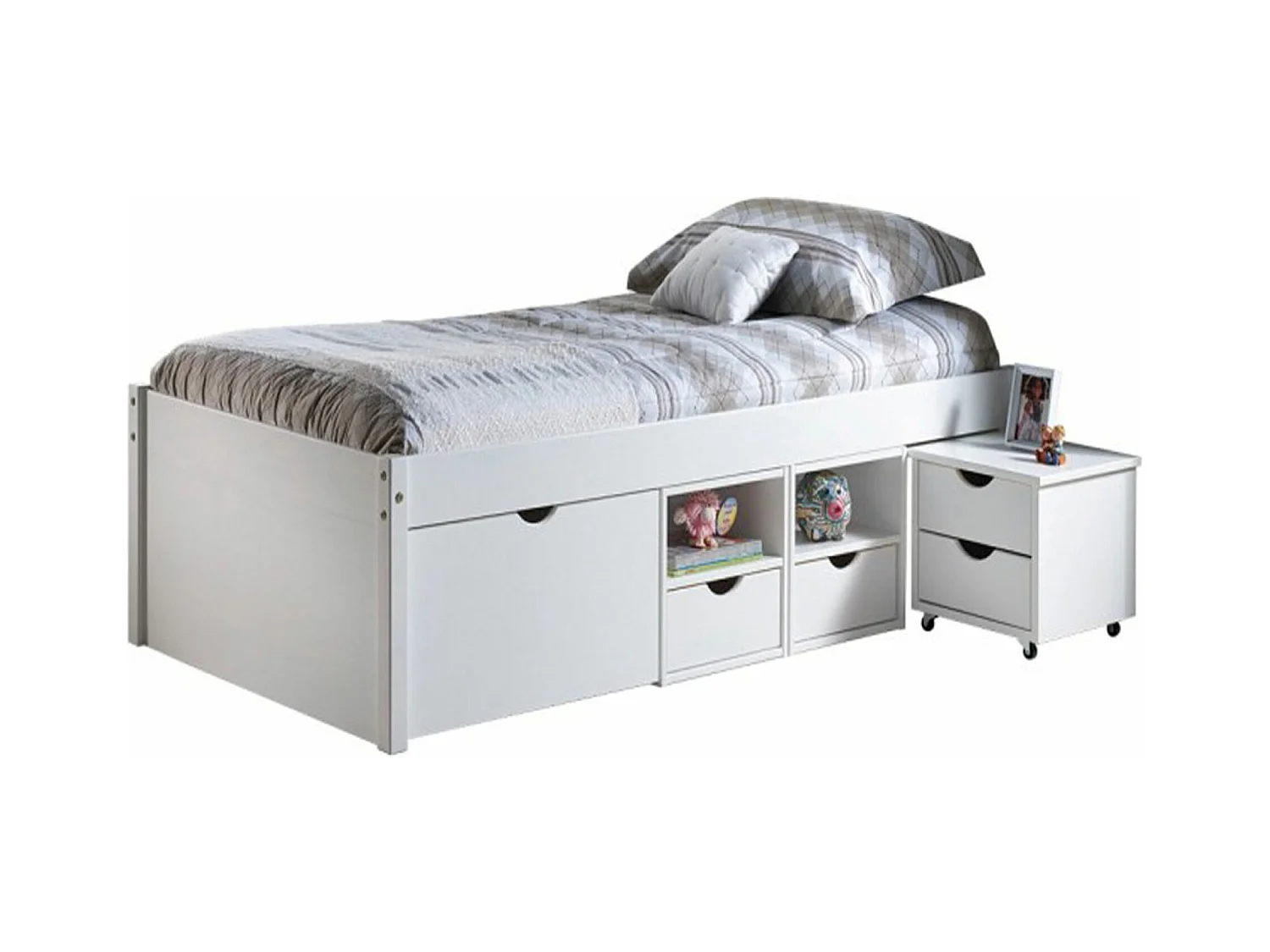 Lit multi rangements en pin couchage 90 X 200 cm - Dim : L 96 x P 209 x H 47.5 cm