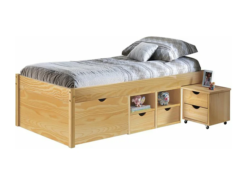 lit multi rangements coloris nature - Dim : L 96 x P 209 x H 47.5 cm