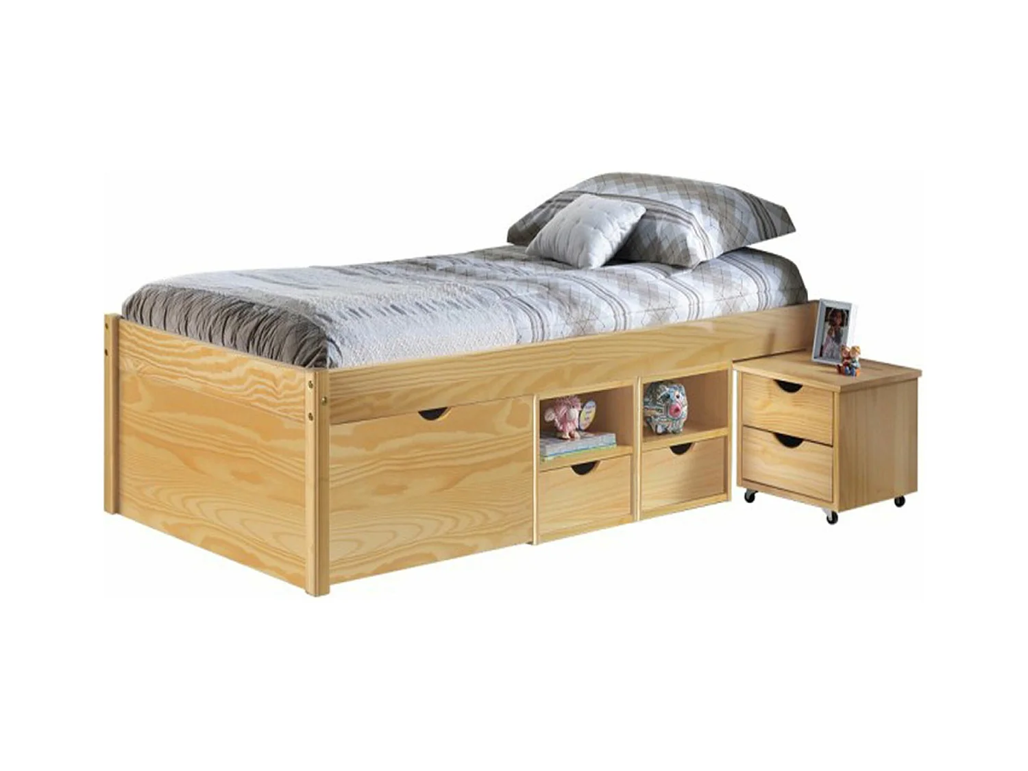 lit multi rangements coloris nature - Dim : L 96 x P 209 x H 47.5 cm