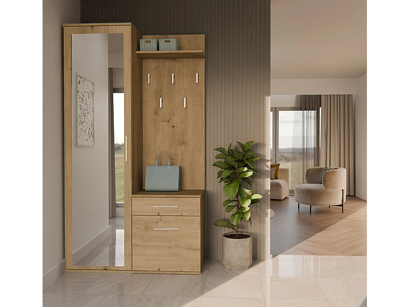 Flurgarderobe - mit Schrank und Spiegel - Eiche Artisan - 100 cm - DUVIO
