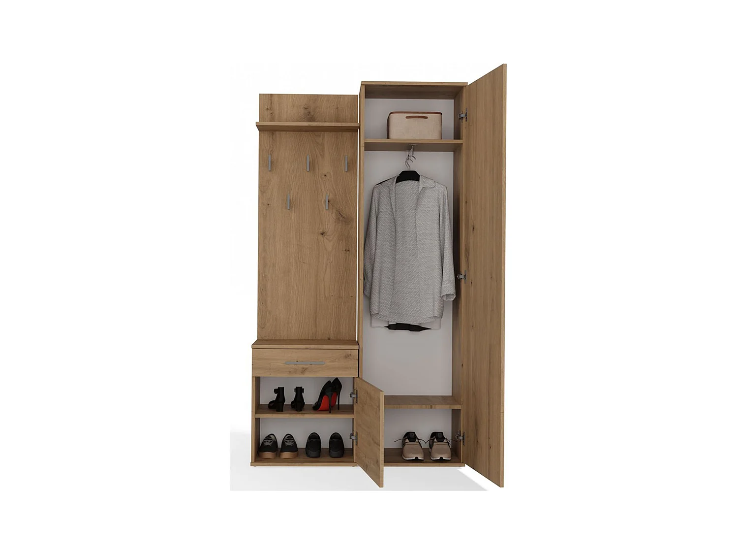 Flurgarderobe - mit Schrank und Spiegel - Eiche Artisan - 100 cm - DUVIO