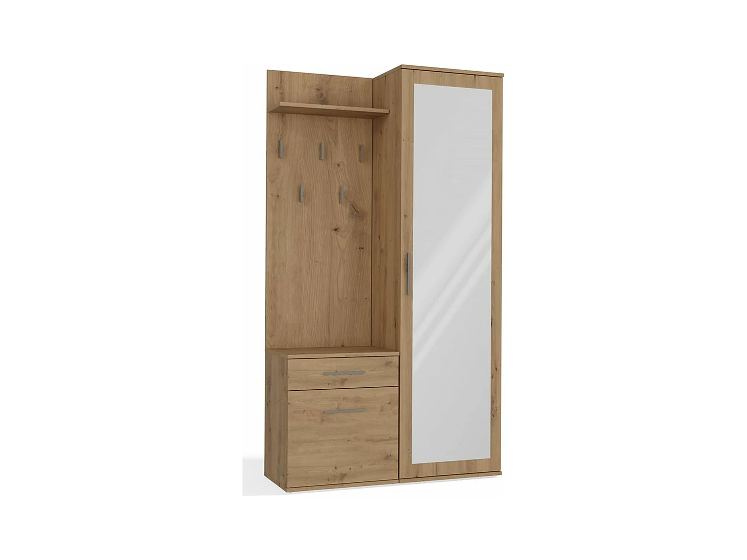 Flurgarderobe - mit Schrank und Spiegel - Eiche Artisan - 100 cm - DUVIO