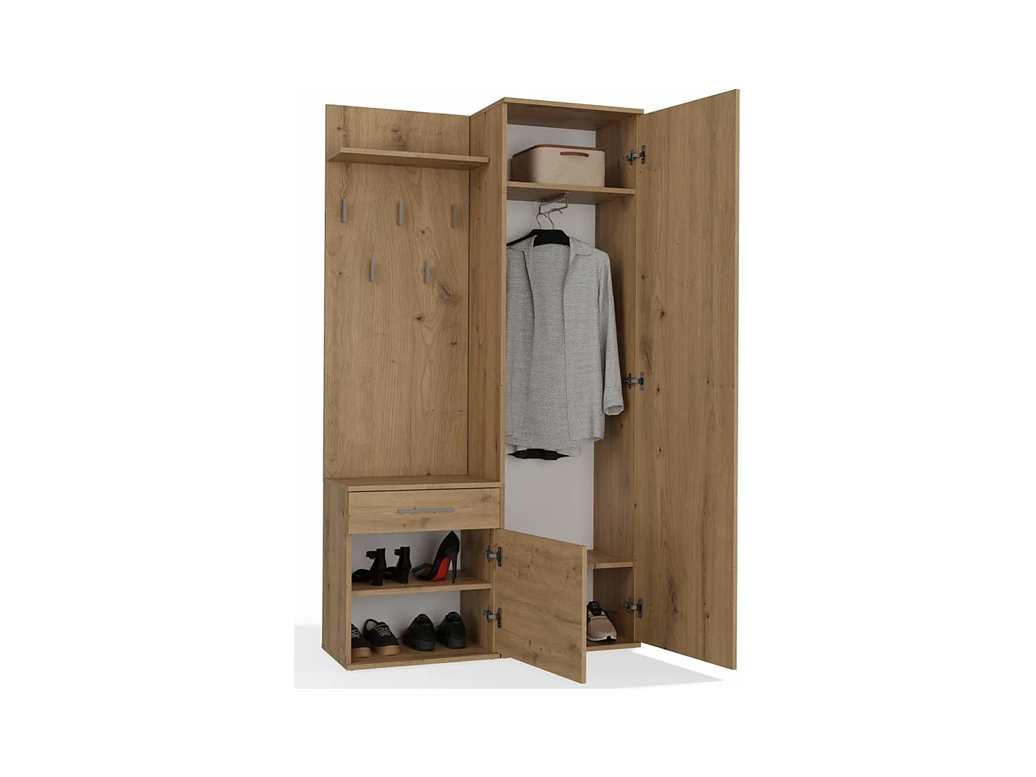 Flurgarderobe - mit Schrank und Spiegel - Eiche Artisan - 100 cm - DUVIO